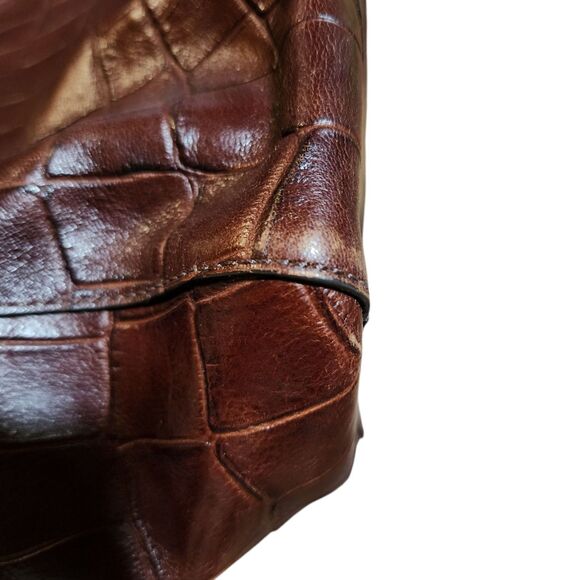 FOSSIL MIMI SHOPPER DARK BROWN CROCODILE LEATHER TOTE,GOLD CHAIN SHOULDER BAG - Picture 12 of 16